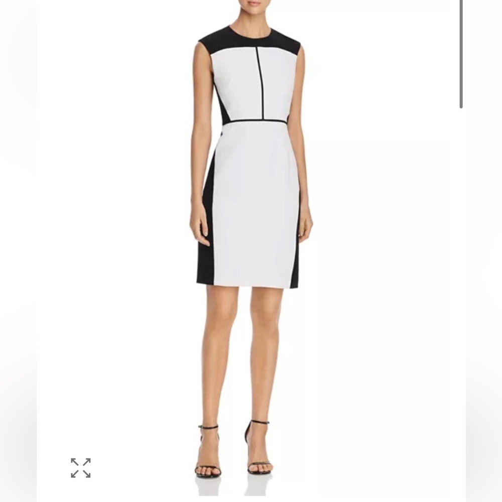 Elie Tahari Black and White Colorblock Sheath Dress Cocktail Wedding Elegant